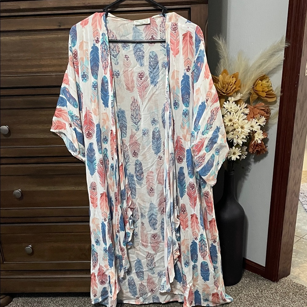 Feather Print Kimono Cardigan